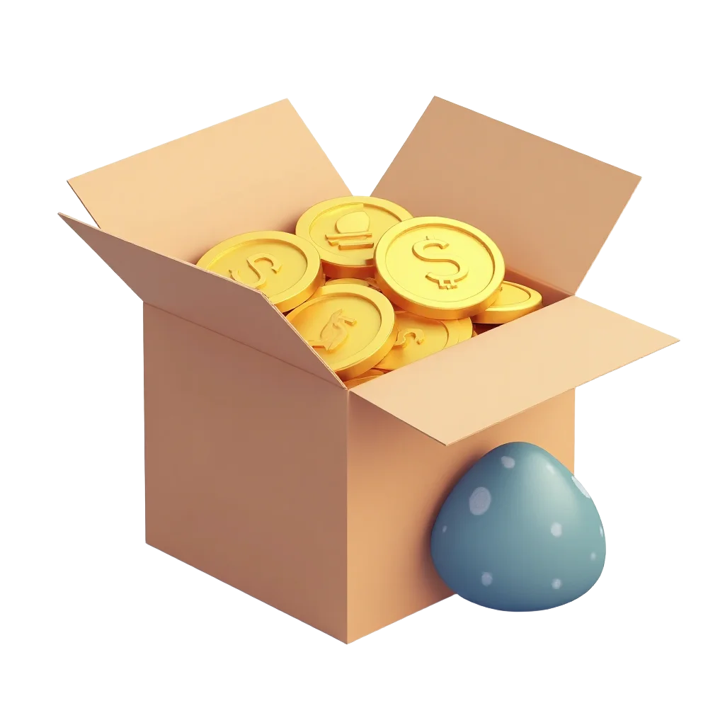 Golden Coins and Blue Egg in a Box